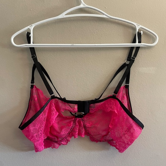 Hot Pink & Black Sexy Lace Strappy Bralette - Picture 3 of 10